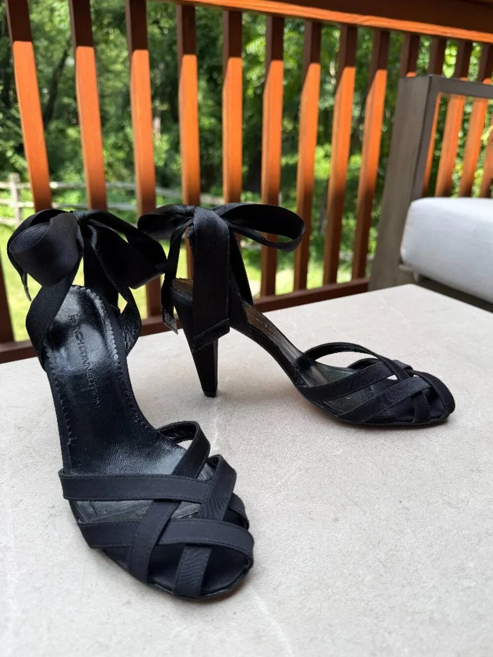 Vintage 90s Y2K Black Satin Ankle Wrap Heels